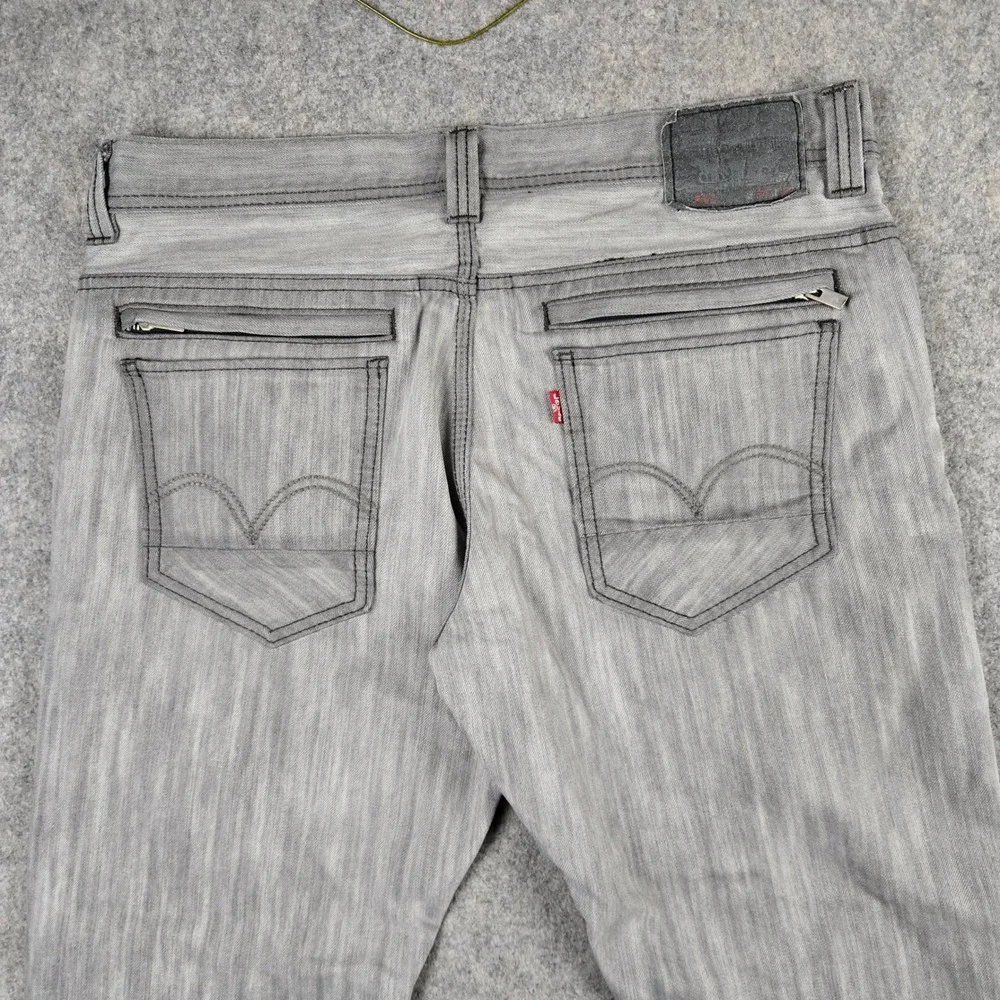 Levis 511 Slim Jeans Mens 34x26 Gray Zipper Back Pockets Grunge Hemmed Y2k